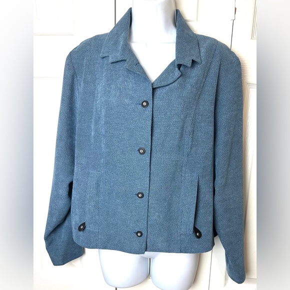 JAMIE SADOCK Golf Blue Jacket Coat Textured Knit Black Buttons Zippered Pockets - Picture 9 of 9